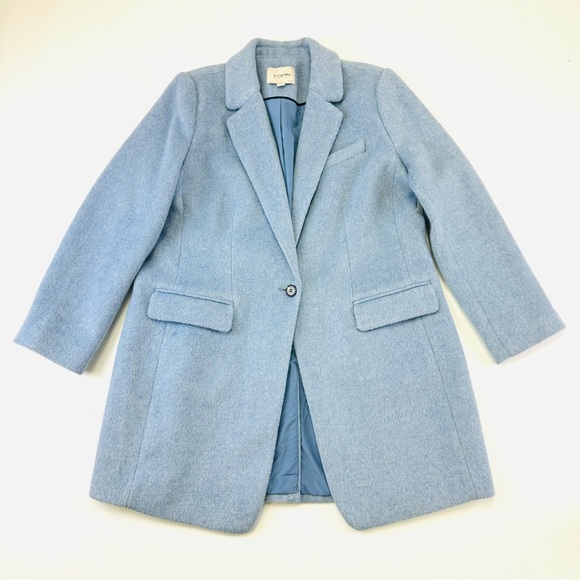 Loft blue light coat Womens Large Petite one button lined Tailored cloth coat - Picture 14 of 14